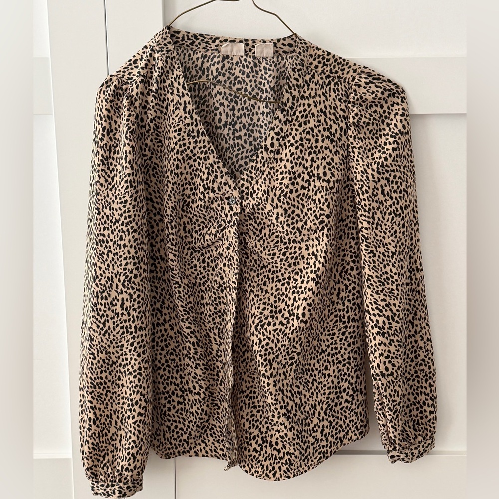 Levi’s Leopard Print V-Neck Long Sleeve Blouse - Beige/Black